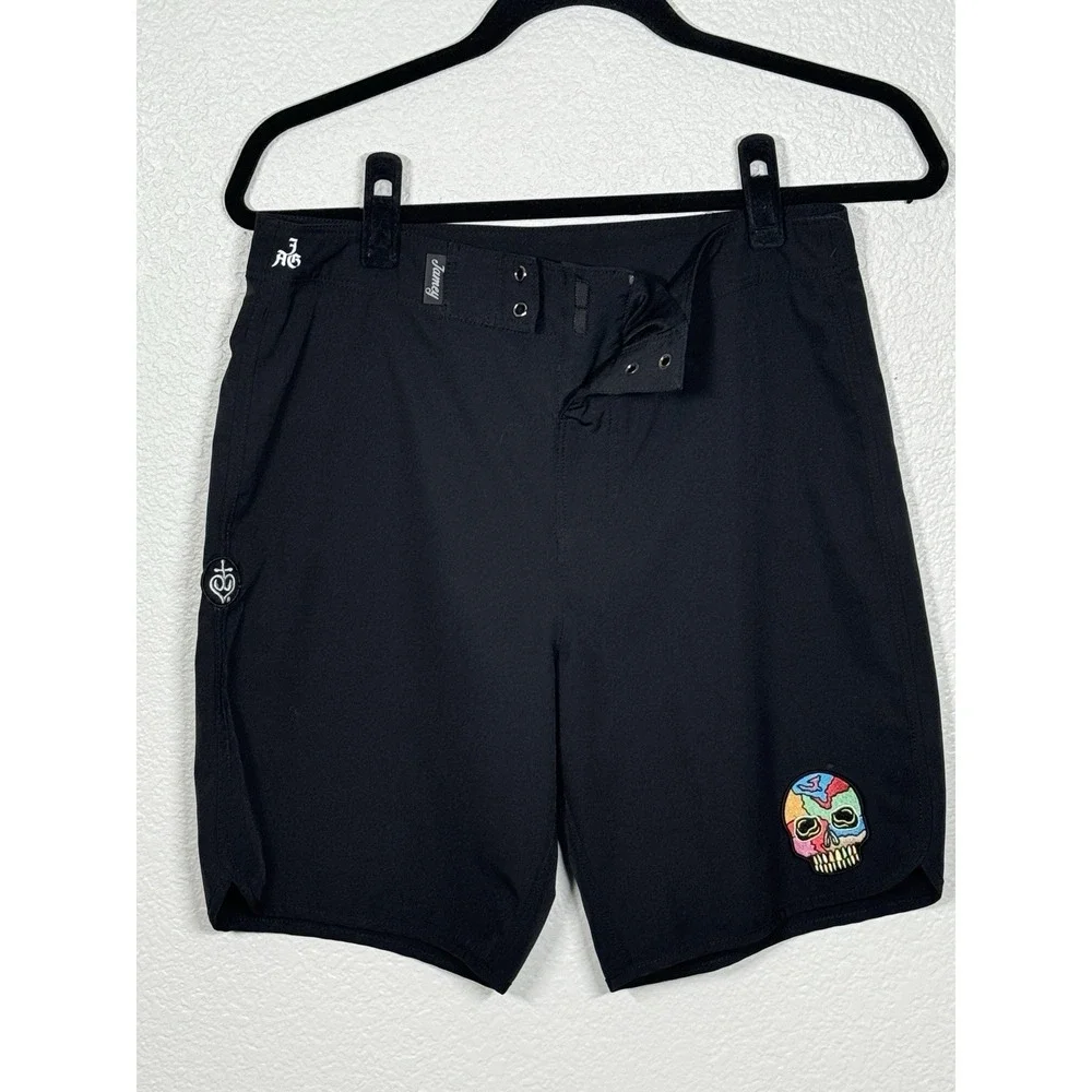 Jamey Crack Skull Men's Swim  Shorts Unisex Size 29 Black‎ Missing Drawstring